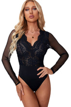 Load image into Gallery viewer, Long Sleeve Lace V Neck Mesh Bodysuit
