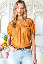 Load image into Gallery viewer, Textured Crochet Keyhole Puff Sleeve Blouse
