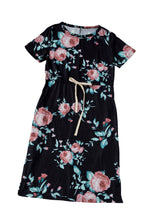 Load image into Gallery viewer, Short Sleeve Pocketed Drawstring Casual Floral Dress
