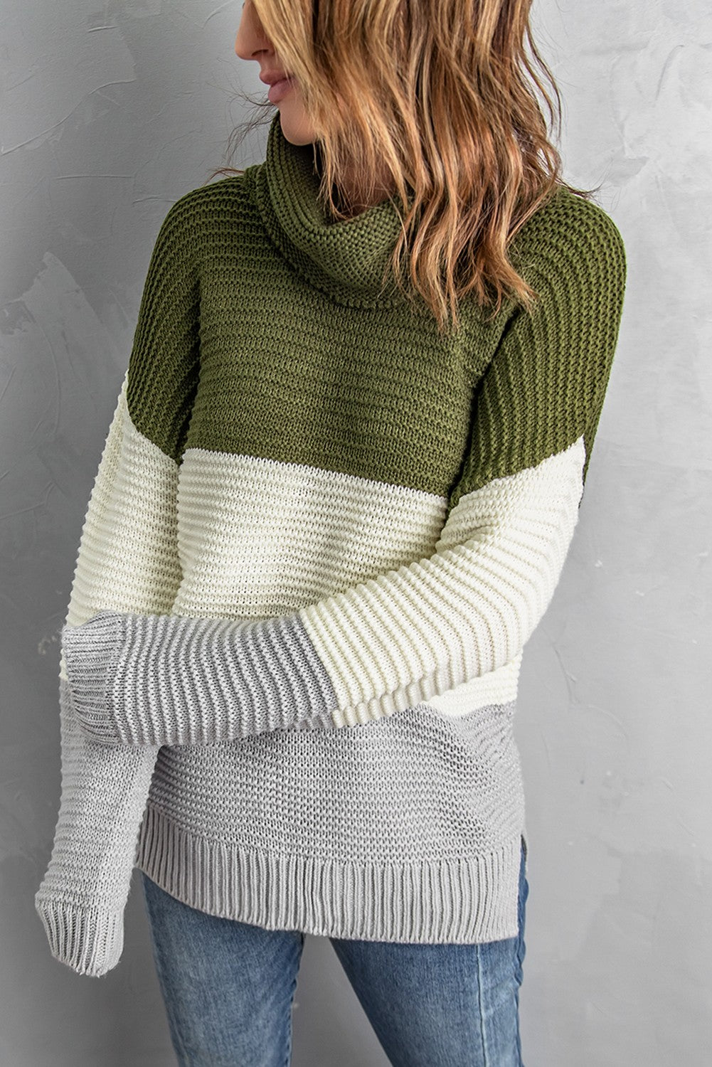 Turtleneck Color Block Pullover Sweater