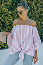 Load image into Gallery viewer, Off The Shoulder Vertical Stripes Blouse in Pink
