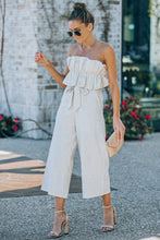 Load image into Gallery viewer, Beige Ruffled Strapless Wide Leg Jumpsuit
