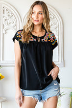 Load image into Gallery viewer, Geometric Floret Embroidered Short Sleeve Blouse

