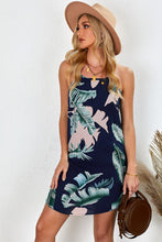 Load image into Gallery viewer, Palm Tree Leaf Print Navy Sleeveless Dress
