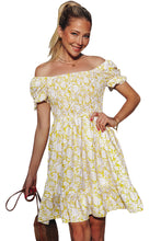 Load image into Gallery viewer, Shirred Flounce Off Shoulder Floral Dress
