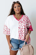 Load image into Gallery viewer, Plus Size Leopard Patchwork Short Sleeve Top
