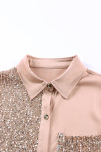 Load image into Gallery viewer, Khaki Sequin Splicing Pocket Buttoned Shirt Dress
