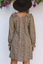 Load image into Gallery viewer, Khaki Leopard Frill Trim V Neck Dress
