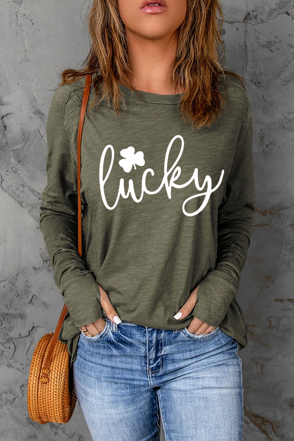 Lucky Clover Graphic Print Long Sleeve Tunic Top