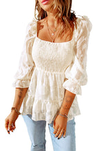 Load image into Gallery viewer, Beige Square Neck Smocked Puff Sleeve Blouse
