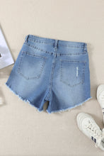 Load image into Gallery viewer, Light Blue Frayed Hem Denim Shorts
