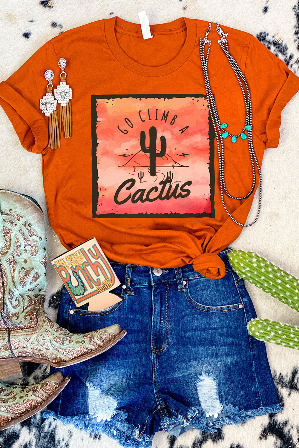 GO CLIMB A Cactus Western Graphic Print Tee