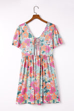 Load image into Gallery viewer, Multicolor Floral Print Tie Back Short Sleeve Dress
