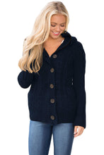 Load image into Gallery viewer, Navy Blue Long Sleeve Button-up Hooded Cardigans
