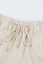 Load image into Gallery viewer, Khaki Solid Color Drawstring Frayed Hem Pocketed Shorts
