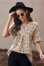 Load image into Gallery viewer, Animal Print V-neck Rolled Sleeve Tunic Top
