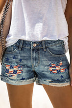 Load image into Gallery viewer, Star American Flag Patchwork Distressed Denim Shorts
