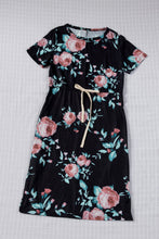 Load image into Gallery viewer, Short Sleeve Pocketed Drawstring Casual Floral Dress
