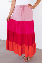 Load image into Gallery viewer, Color Block Tiered Drawstring High Waist Maxi Skirt
