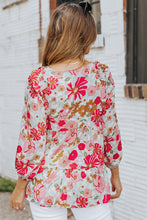 Load image into Gallery viewer, Floral Print Ruched V Neck Babydoll Blouse
