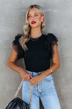 Load image into Gallery viewer, Dotty Mesh Ruffle Sleeve Ribbed Knit Top
