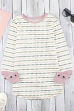 Load image into Gallery viewer, Waffle Knit Colorblock Buttoned Cuff Long Sleeve Blouse
