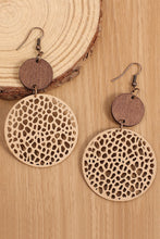 Load image into Gallery viewer, Khaki Hollow Out Wooden Round Drop Earrings
