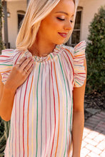 Load image into Gallery viewer, Barrier Striped Flutter Sleeve Frilled Neck Tank Top
