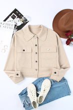 Load image into Gallery viewer, Khaki Waffle Knit Buttons Cropped Jacket with Pockets
