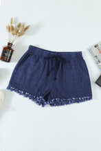 Load image into Gallery viewer, Dark Blue Casual Pocketed Frayed Denim Shorts
