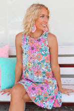 Load image into Gallery viewer, Multicolor Round Neck Sleeveless Floral Mini Dress
