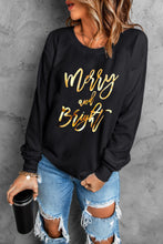 Load image into Gallery viewer, Merry &amp; Bright Letter Print Pullover Sweatshirt
