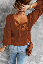 Load image into Gallery viewer, Drop Shoulder Back Cut-out Sweater with Tie
