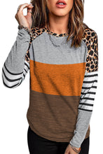 Load image into Gallery viewer, Leopard Striped Color Block Long Sleeve Blouse
