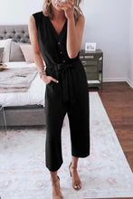 Load image into Gallery viewer, Buttoned Sleeveless Cropped Jumpsuit with Sash
