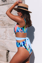 Load image into Gallery viewer, Asymmetric Cutout Belted Printed One-piece Swimwear
