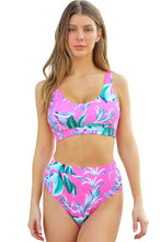 Load image into Gallery viewer, Scoop Neck Tropical Ribbed High Waist Bikini
