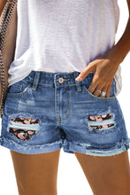 Load image into Gallery viewer, Floral Patchwork Rolled Hem Denim Shorts
