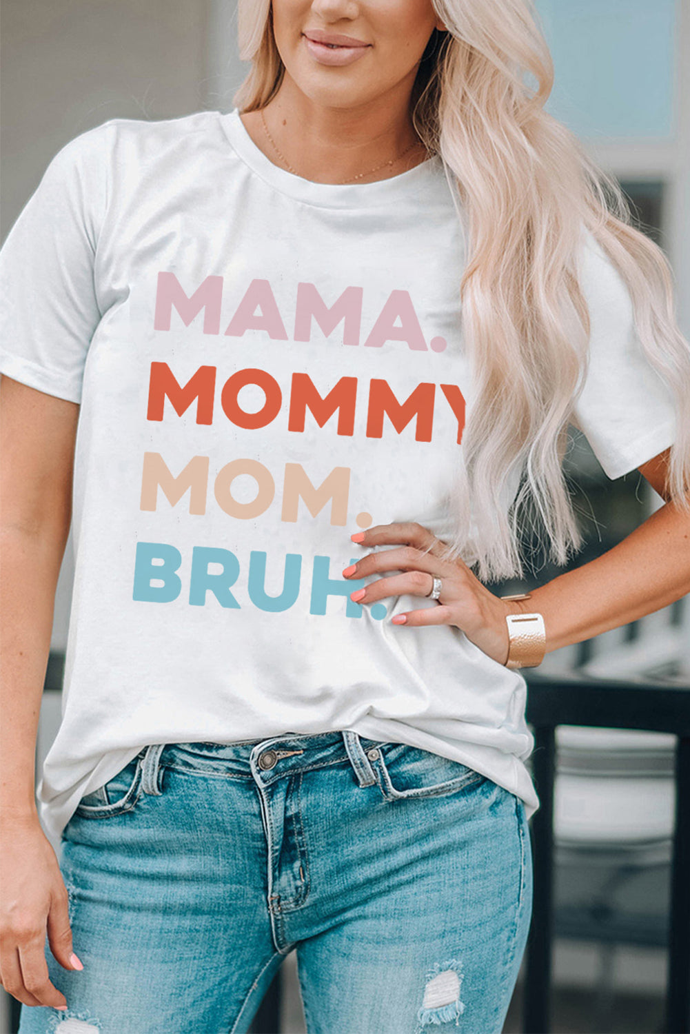 Mama Mommy Mom Bruh Letter Graphic T Shirt