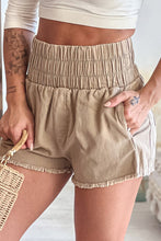 Load image into Gallery viewer, Khaki Smocked Elastic High Waist Casual Shorts
