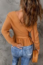 Load image into Gallery viewer, Rib Knit Surplice Neck Belted Peplum Sweater
