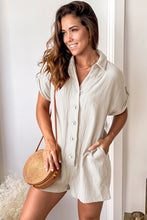 Load image into Gallery viewer, Beige Buttoned Short Sleeve Romper with Pockets

