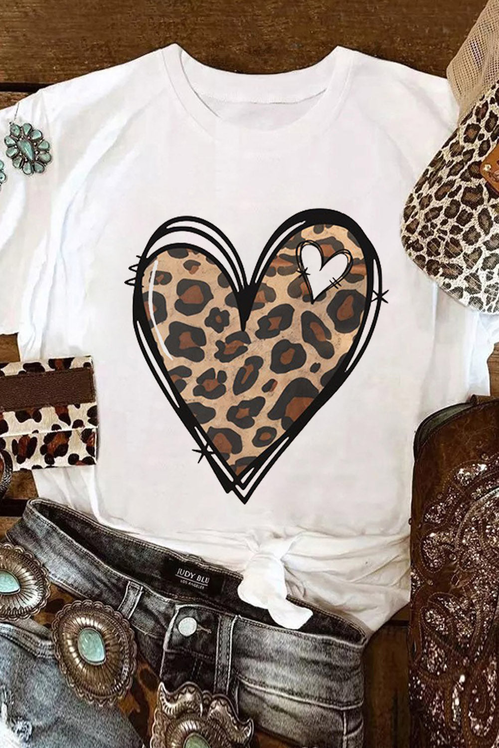 Leopard Heart Pattern Print Valentines T Shirt