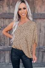 Load image into Gallery viewer, Khaki Leopard Asymmetric One Shoulder Blouse
