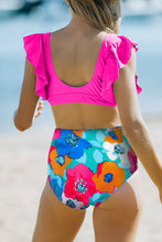 Load image into Gallery viewer, V Neck Ruffles Floral Print High Waist Bikini
