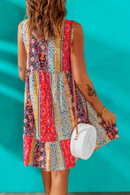 Load image into Gallery viewer, Floral Splicing Flounce V Neck Sleeveless Mini Dress
