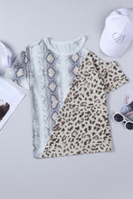 Load image into Gallery viewer, Snakeskin Leopard Color Block Cold Shoulder Short Sleeve T-shirt
