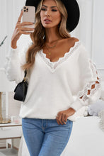 Load image into Gallery viewer, Lace Splicing V Neck Pullover Sweater
