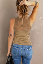 Load image into Gallery viewer, Khaki Strappy Mesh Splicing Ribbed Tank Top
