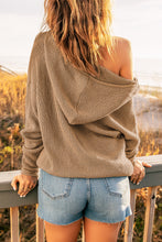 Load image into Gallery viewer, Khaki Zipper V-neck Dropped Sleeve Hooded Solid Sweater
